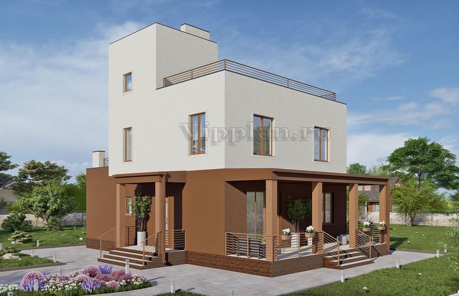 Двухэтажный дом с эксплуатируемой кровлей и четырьмя спальнями